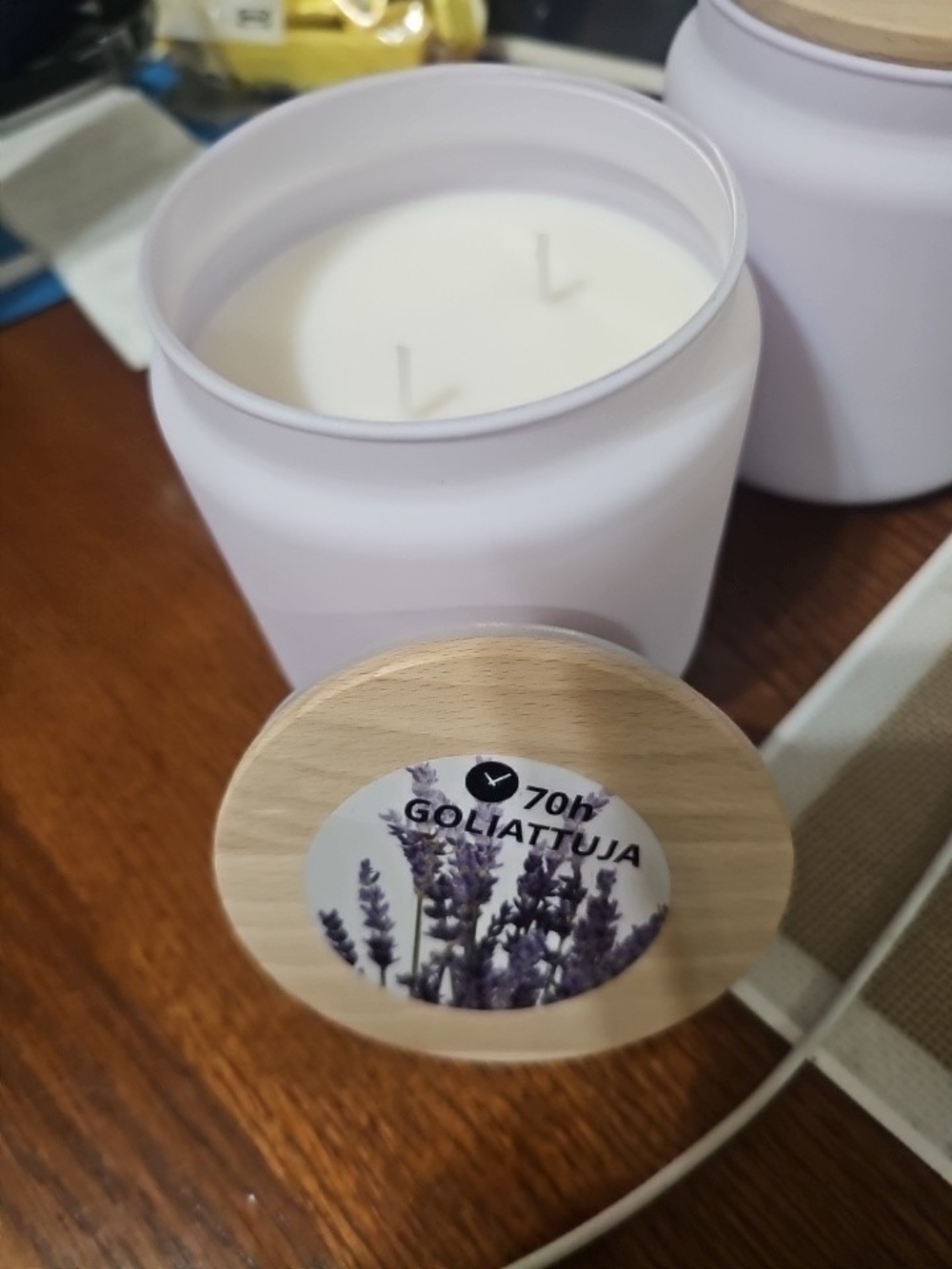 IKEA Ceramic Storage Jar with Wood Lid - Light Lavender Candle 70h